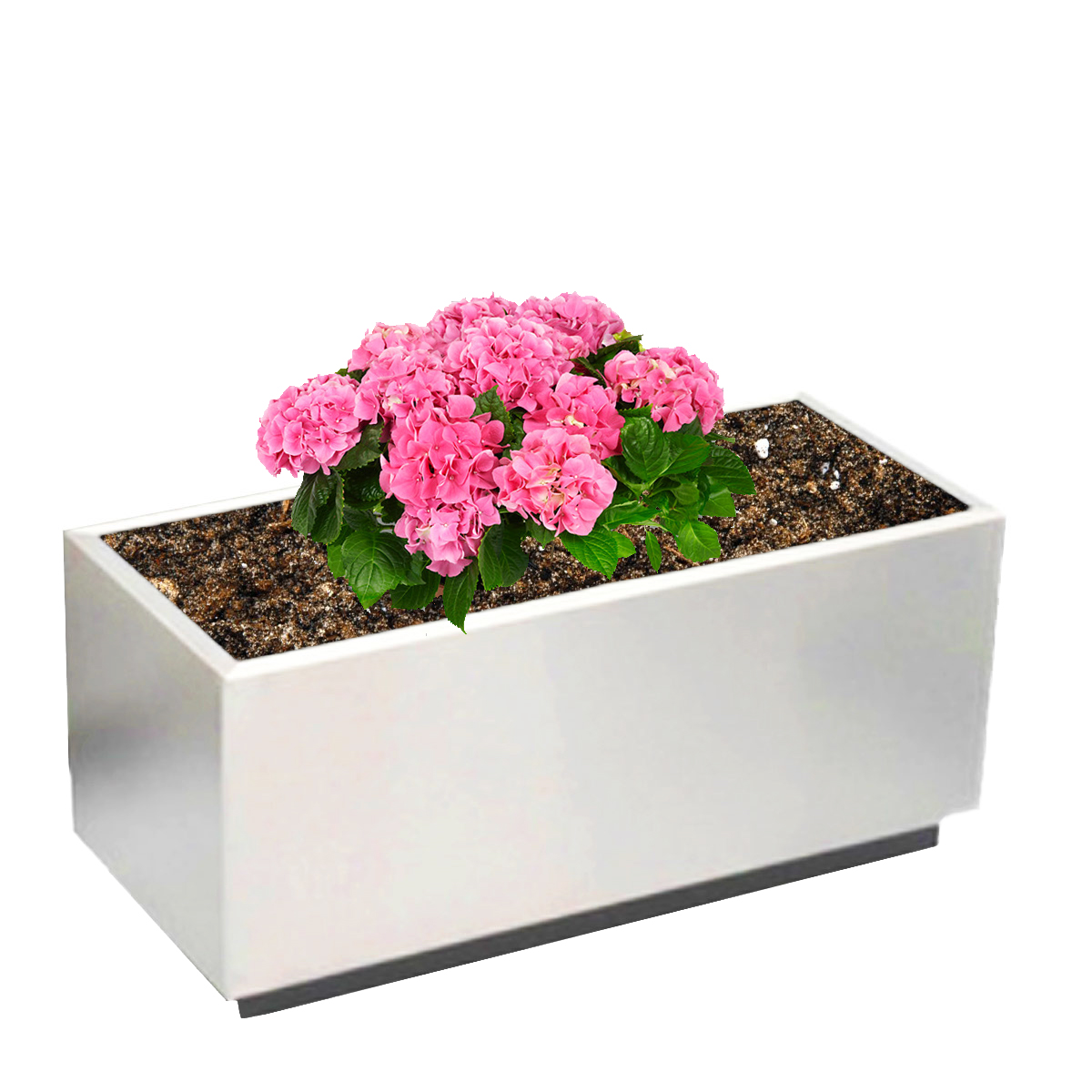 Maceta rectangular chica de acero inoxidable de 70 cm de largo con ruedas para exterior