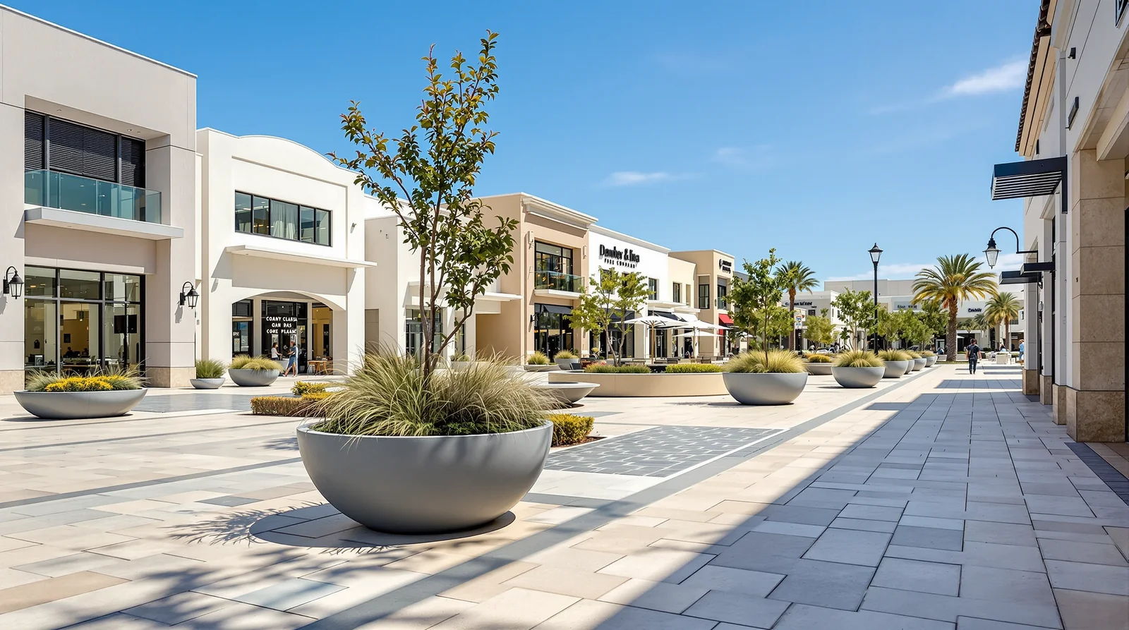 Macetas en plaza comercial al aire libre mexicana